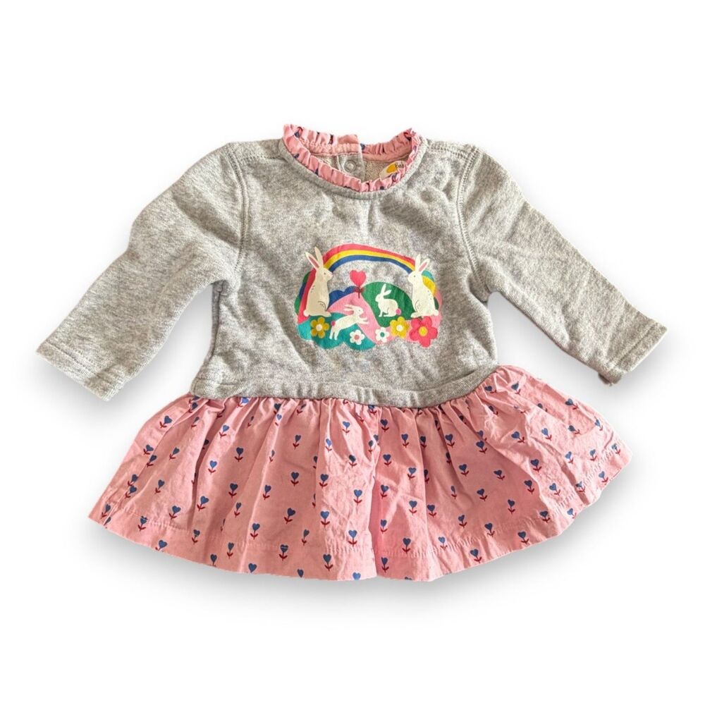 Baby Boden Bunny Mixed Media Sweatshirt Dress 0-3 Months HTF